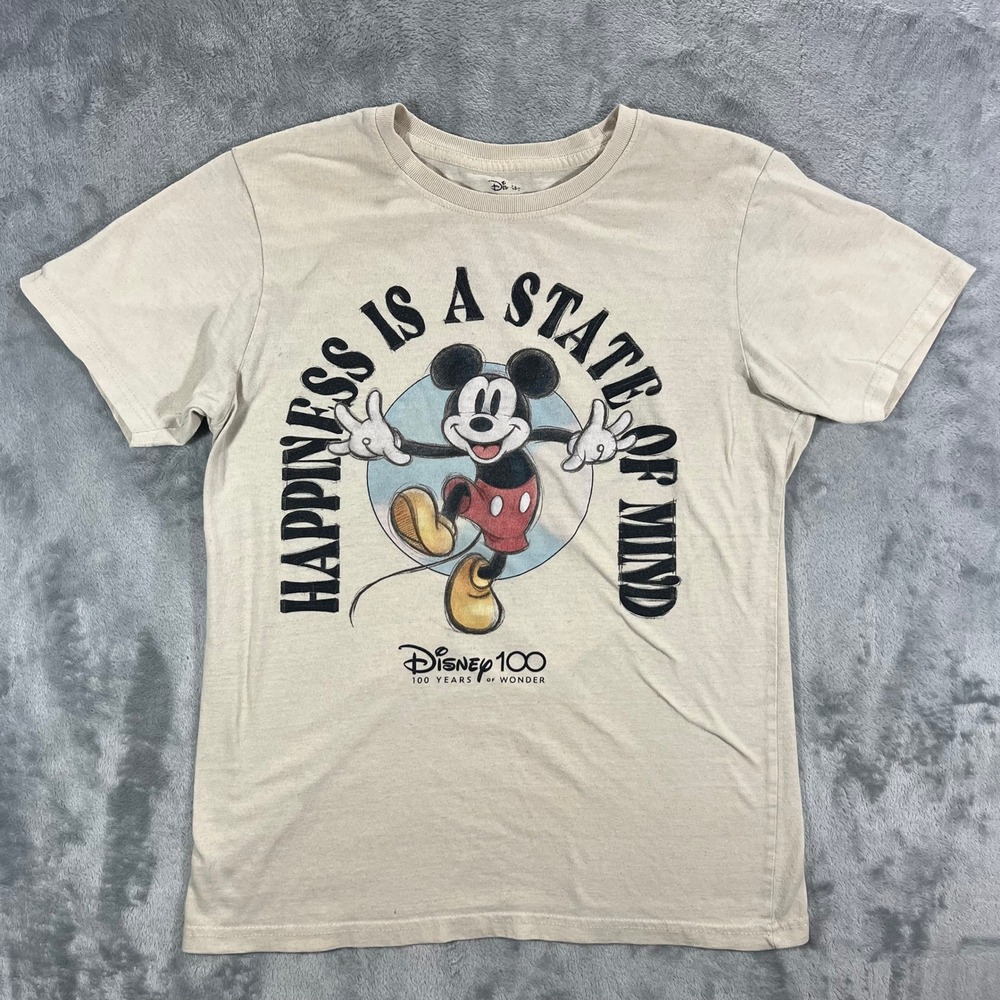 Disney Graphic T-Shirt Mens Medium Tan Good Mickey Mouse 100 Years of Wonder